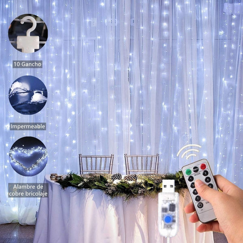 Imagen 1 de 10 de Cortina De Luces Led Impermeable Para Fiestas, 3x3 M