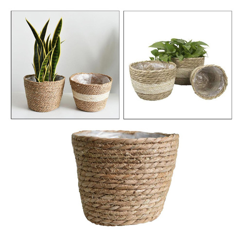 Qmx 2 Cesta De Macetas De Seagrass Tejida Con Estilo Para
