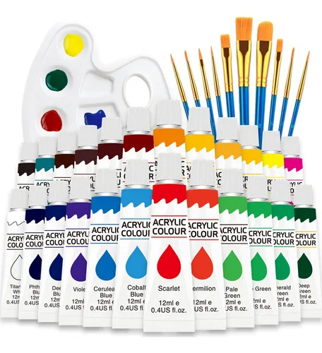 comprar Kit De Pintura Acrílica 24 Colores 12 Ml Y Pinceles, Paleta