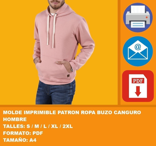 Molde Imprimible Patron Ropa Buzo Canguro Hombre Promo 2x1