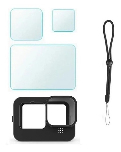 Kit Case De Proteção Silicone + Película Vidro Gopro Hero 9