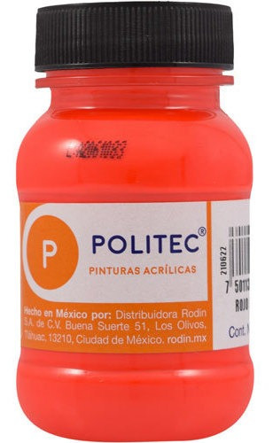 Pintura Acrilica Fluorescente Politec Rojo 100 Ml