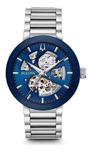Reloj Bulova Automatic 96a204 Original E-watch Color De La Correa Plateado Color Del Bisel Azul Color Del Fondo Skeleton
