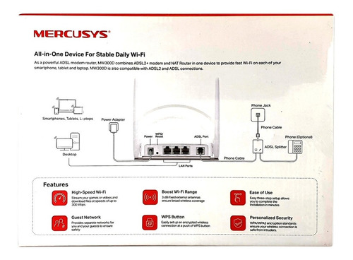 Imagen 10 de 10 de Modem Router Wifi N 300mbps Mercusys Mw300d Configurado