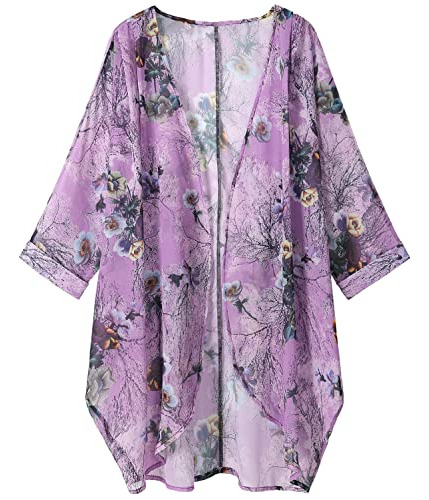 Olrain Mujer Estampado Floral Vajilla Chiffon Suelto 34htv