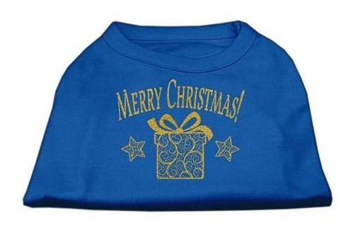 De Oro Regalo De Navidad Perro Camisa Azul Med (12) -