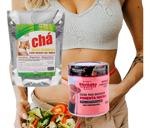 Remedio Seca Barriga Chá C Nozes + Gel Redutor Pimenta Negra Creme E Chá Redutor Medidas Seca Barriga Estrias Essência Naturais