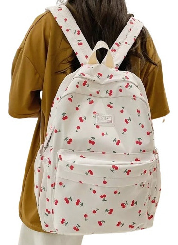 Mochila Kawaii Con Estampado De Cerezas Para Mujer Y Niña Cu