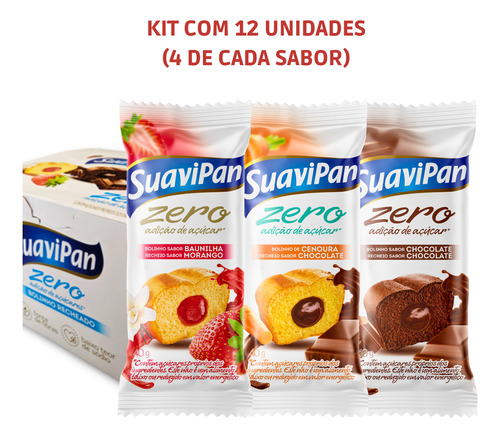 Display De 12 Bolinhos Misto 3 Sabores Zero Açúcar Suavipan