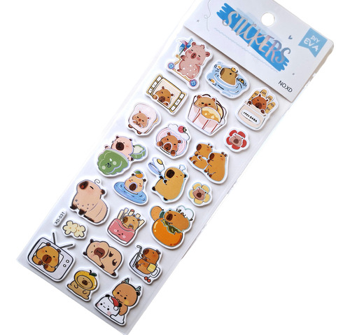 Plancha Stickers Con Relieve Capibara Kawaii Carpincho Capy