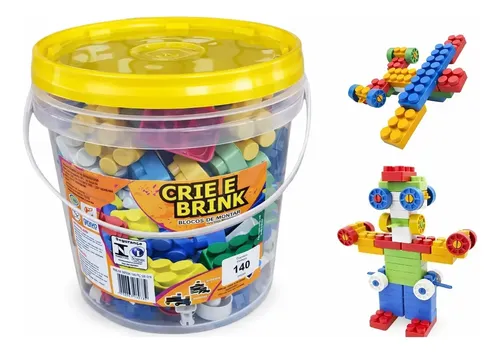 Blocos de Montar com Balde 140 Peças Brinquedo Educativo Blocos de Encaixe Infantil