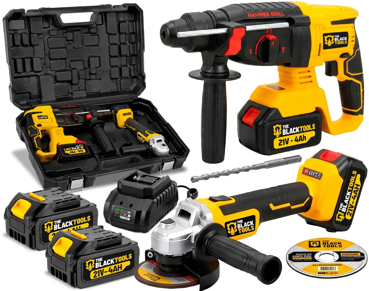 Kit Multi Ferramentas 2 em 1 Martelete Rotativo e Esmerilhadeira com Maleta The Black Tools
