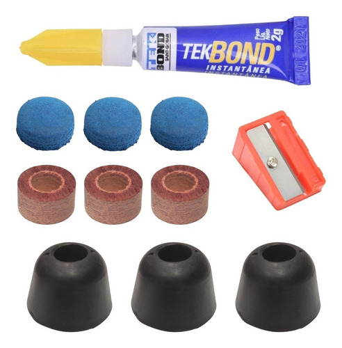 Kit Reparo P/ Solas De Tacos De Sinuca + Culatras +apontador Cor Culatra Preta