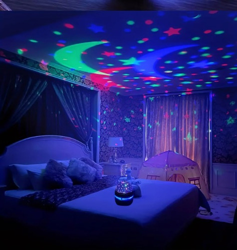 Lámpara Proyector Led Infantil 360° Estrellas Usb Negro Azul