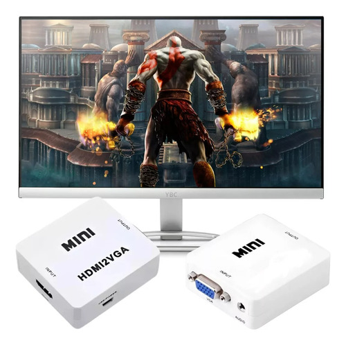 Mini Conversor Adaptador Hdmi P/ Vga Com Saida De Audio P2