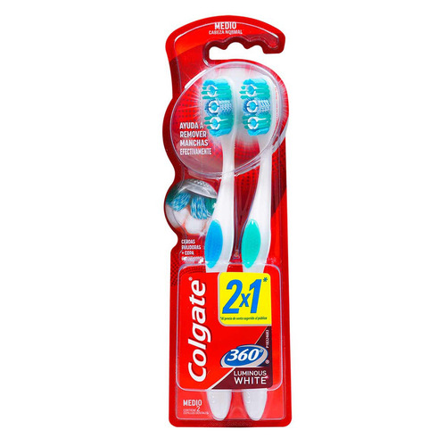 Imagen 1 de 4 de Cepillo dental Colgate 360° Luminous White medio pack x 2