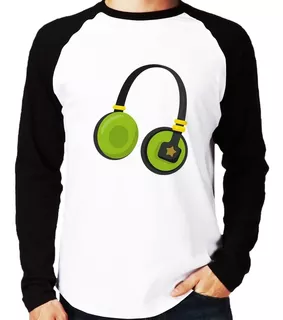 Camiseta Raglan Headphone Verde Longa