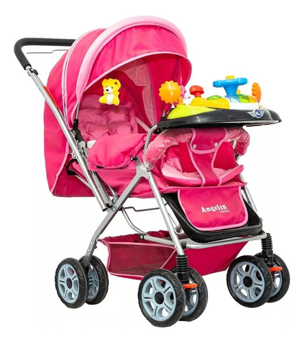 Carriola Para Bebe Angelin Con Luz Y Sonido 555f Rosa Chasis Gris