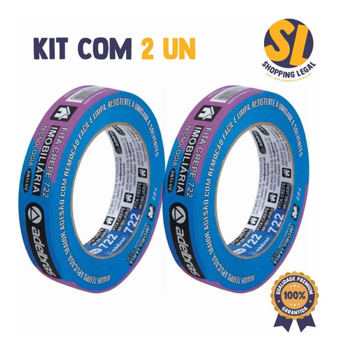 Imagem 2 de 5 de Fita Crepe Azul 722 24mm X 50m Adelbrás - Kit Com 2 Unid.