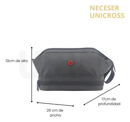 Neceser Doble Compartimiento Ideal Viaje Unicross Negro Lisa