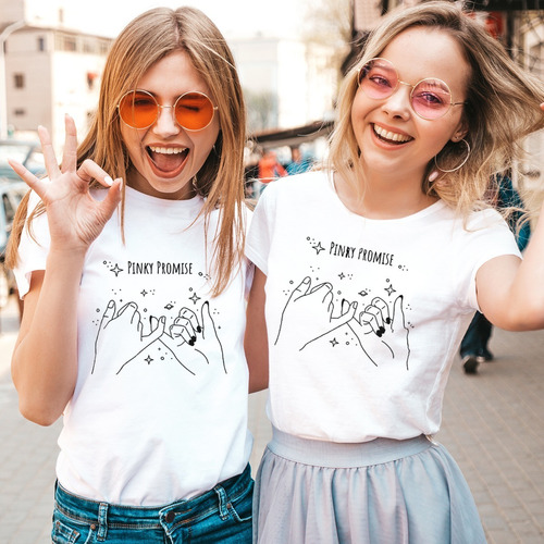 Playera Blanca Estampado Bff Para Mejores Amigas 2pzs