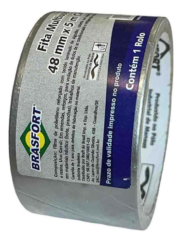 Fita Silver Tape Brasfort Multiuso 48mm  X 5m - Kit C/15 Rol