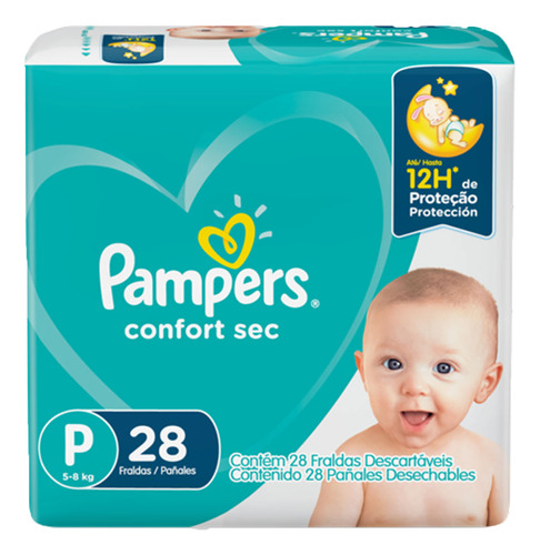 Pañales Pampers Confort Sec 28 Unds Talla P 432gr