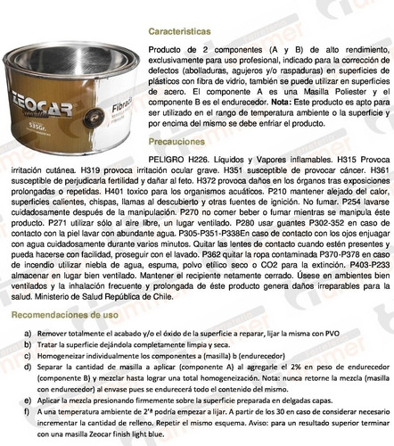 Masilla Poliester Fibrada Zeoparch 535 Gr. - Zeocar