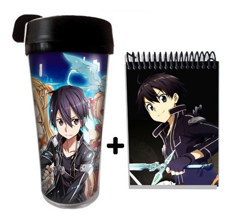 Kit Copo Térmico Anime Sword Art Online Kirito E Caderneta