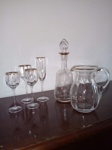 Juego De Copas De Cristal Borde Oro