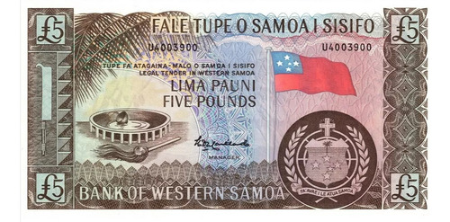Grr-billete De Samoa Occidental 5 Pounds (1963) 2020