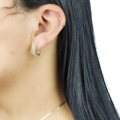 Brinco Ouro 18k Argola Vazada Com Trava Zircônia Promoção