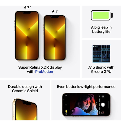Apple Iphone 13 Pro (128 Gb) - Dorado Con Caja Original Dorado (Reacondicionado)
