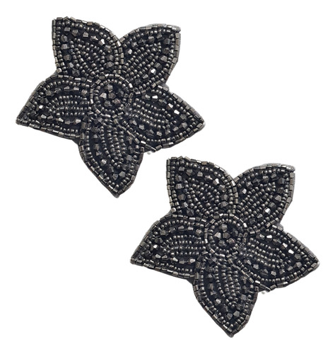 Aplique Termoadhesivo Bordado Flor C/ Canutillos X Par Negro