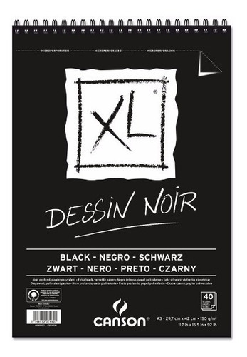 Bloco De Papel Preto Canson Xl Dessin Noir 150g/m² A3