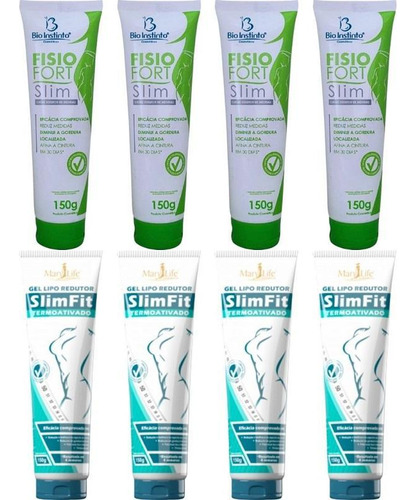 Kit 4 Gel Fisiofort Slim 150g + 4 Gel Redutor Slim Fit 150g