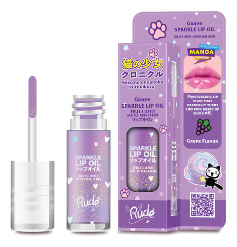 Brillo Labial Manga Sparkle Grape Lip Oil Uva Rude Cosmetics Acabado Brilloso