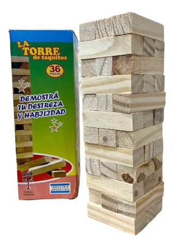 Juego De Mesa Torre De Madera Bloques Apilables 36p (6cm)