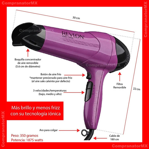 Secadora de cabello Revlon Essentials Control de frizz RVDR773 violeta y negra 110V