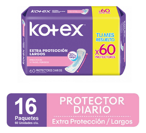 Protector Diario Kotex Protector Diario Largo X60un Pack X16