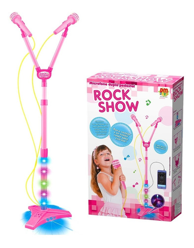 Microfone Infantil Brinquedo Duplo Karaoke Rosa Meninas