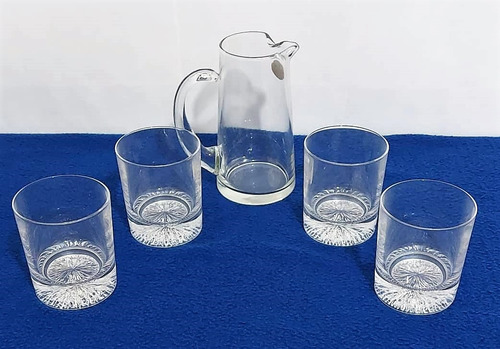 Set De Jarra Y 4 Vasos Cortos De Vidrio