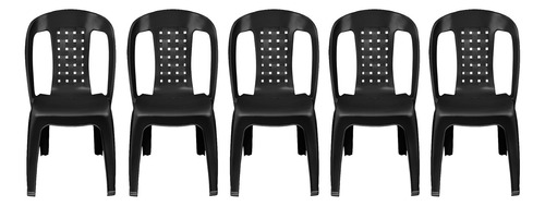 Kit 5 Cadeiras De Plástico Preta Esmaltada Poltrona Jardim