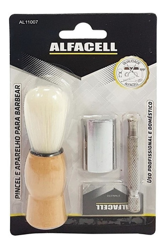 Kit Pincel E Aparelho Barbear Profissional Alfacell + Lâmina