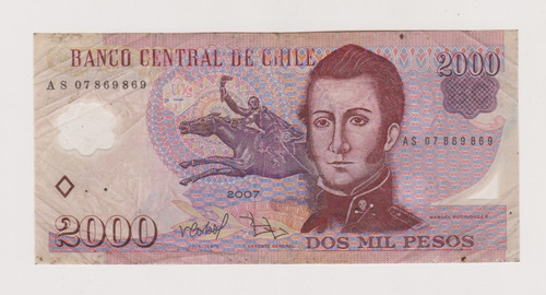 Billete Chile 2000$ Año 2007 Bueno +