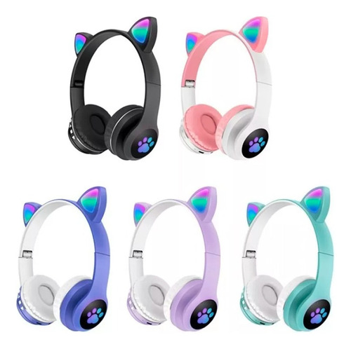 Imagen 2 de 2 de Audífonos Inalámbricos Bluetooth Rgb Orejas Gato Niña V-23m