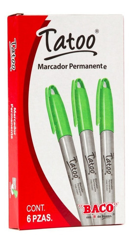 Marcador Perm Tatoo P/fino Verde Claro Caja C/6 - Baco M /v