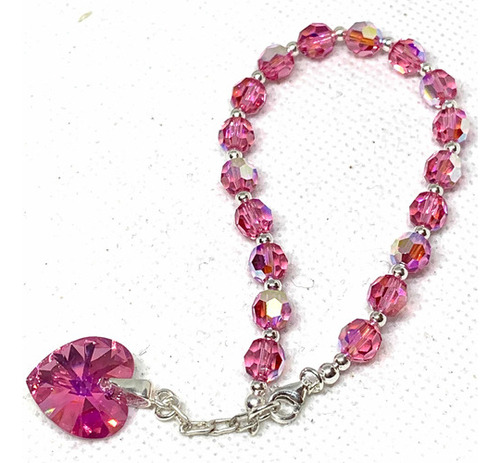 Pulsera Bola 6 Mm Round Ball Dije Corazon 14 Mm Cristal Sw 