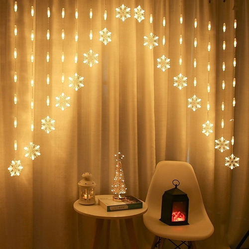 Cortinas Serie Luces Navidad Copo De Nieve Usb 8 Modos Led