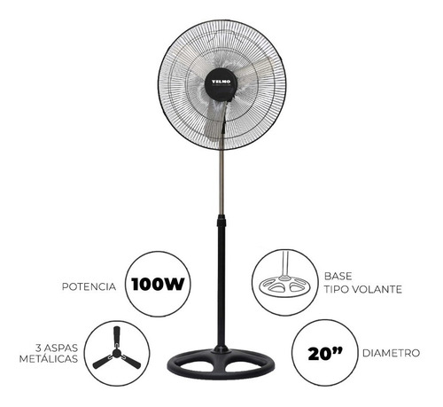 Ventilador De Pie 20 Pulgadas Yelmo Vt-3820 Aspas Metal 100w